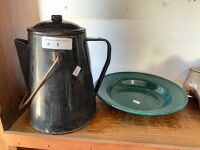 Vintage Enamel Coffee Pot and Plate
