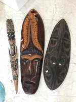 Collection of Tribal Carvings - 1 Mask, 1 Shield & 1 Hook