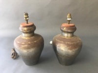 Pair of Brazed Metal Lamps with Shades