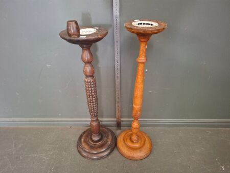 2x Vintage Wooden Ashtray Stand with Mosaic Ashtray