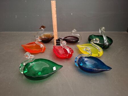 8 Magnificent Japanese Art Glass Swan Bowls in Various Colours