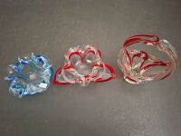 Art Glass Basket Red Trim, Glass Butterfly Ash Tray Bowl & Flower Shaped Ashtray with Blue Trim - 2