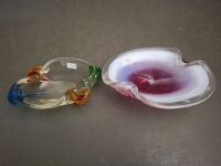 Chribska Czechoslovakia Glass Spider Bowl model 346/5/22 red, pink & white with Sklana Mstisov Rhapsody glass Ash Tray Amber, Blue & Green - 2