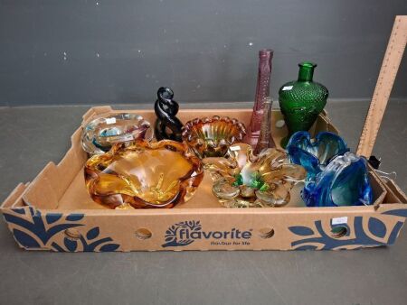 Large Assortment of Colourful Vases and Murano Style Ash Trays&nbsp;