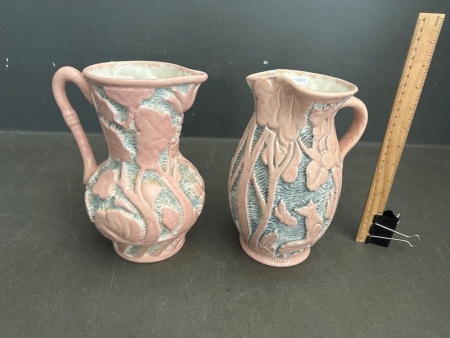 2x Vintage Art Deco Pink and Grey Vases