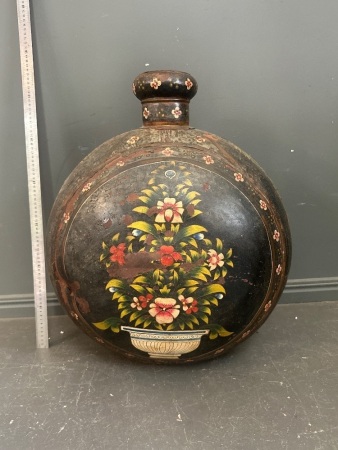 Late 19 Century Metal Water Carrier Hand Made with Floral Scene