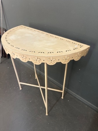 Cream Metal Half Moon Table with Floral Detail