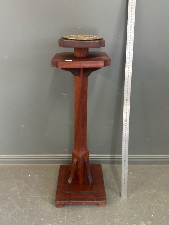 Vintage Wooden Plant Stand with Brass Top