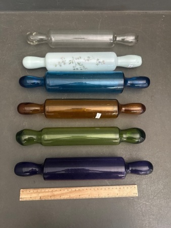 6x Vintage Colourful Glass Rolling Pins