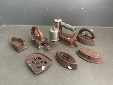 Mrs Potts Iron, Asbestos Sad Iron, Enterprise MFG Phila USA & Antique Irons