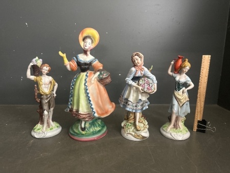 3x Ladies and 1x Man Colourful Ceramic Figurines