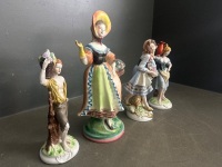 3x Ladies and 1x Man Colourful Ceramic Figurines - 3