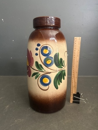 Large West Germany Ceramic Vase with Floral Scene&nbsp;