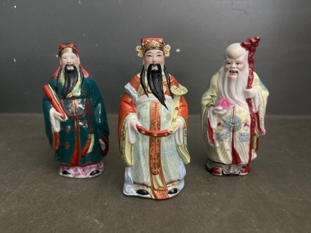 3x Vintage Chinese Wise Men Porcelain Figurines