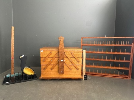 Vintage 3 Tier Timber Expanding Sewing Box