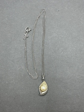 Sterling Silver and Pearl Pendant on Silver Toned Chain
