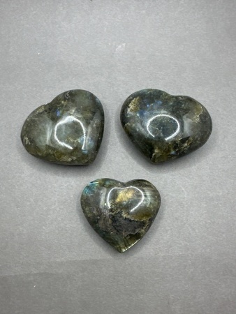 3x Carved Labradorite Stone Hearts