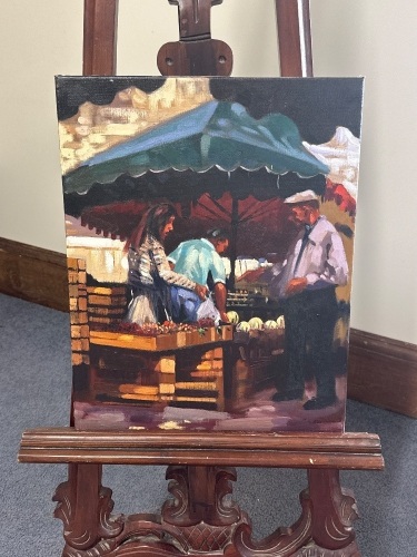 Oil on canvas of French Farmers Market by Wolfgang Lammle