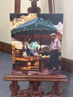 Oil on canvas of French Farmers Market by Wolfgang Lammle