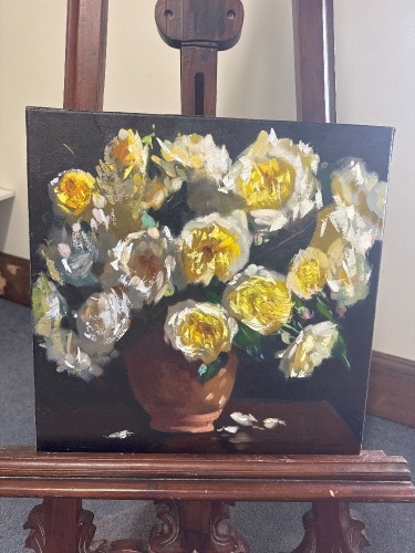 Oil on canvas of Yellow Flowers by Wolfgang Lammle