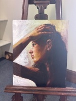 Oil on canvas of Girl by Wolfgang Lammle signature stamp on back 40 x 50