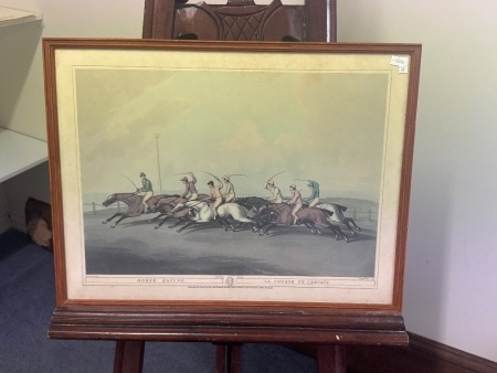 Antique Coloured Engraving Horse Racing La Course De Chevaux