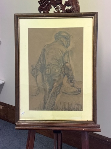 On the Farm by C.Haydock Charcoal on Paper