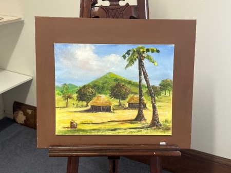 Fijian Huts Oil on canvas by Audrey Hills