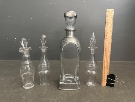 1x Pewter Decanter and 3x Antique Victorian Cruets