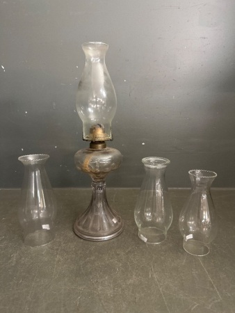 Vintage Glass Kerosene Lantern - Incs 4x Glass Chimneys