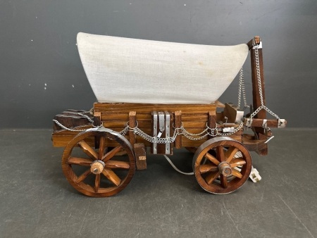 Vintage Handcrafted Wooden Western Wagon Lamp