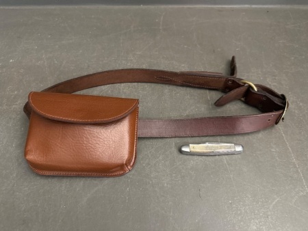Vintage Leather Knife Belt with Pocket Knife