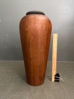 Hand Carved Possibly Teak Wooden Display Vase - 2