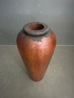 Hand Carved Possibly Teak Wooden Display Vase - 3