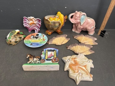 Lot of Vintage Animal Themed Wall Vases