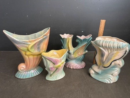4x Ceramic Iridescent Bird Vases
