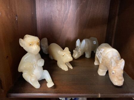 4 Stone Animals Carved