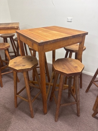 Locally Hand Made Silky Oak High Table with 4x Stools