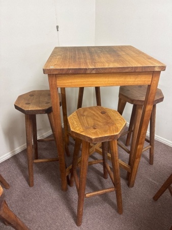 Locally Hand Made Silky Oak High Table with 4x Stools