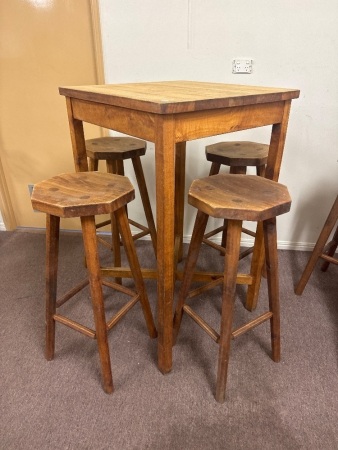 Locally Hand Made Silky Oak High Table with 4x Stools