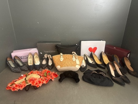 Large Lot of Vintage Designer Fashion Items - Incs Handbags + Shoes + Head Pieces