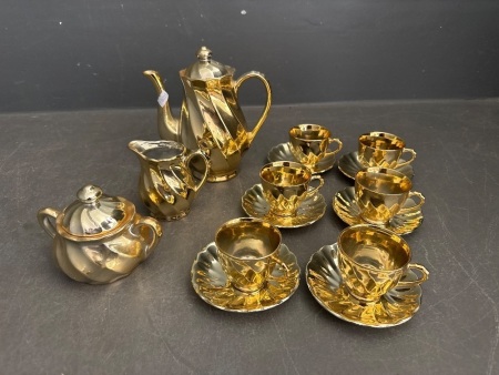 Vintage Gold Metal Wrapped Ceramic Tea Set