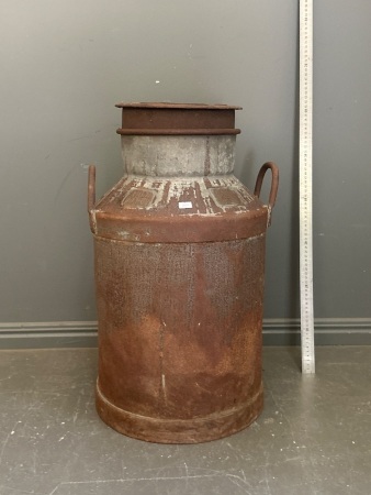 Vintage Milk Can with 2 Brass Tags - marked Full Oakey and P. McIntyre 21lbs Mt Tyson