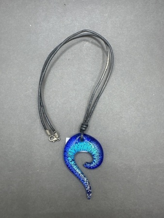 Natural Blue Glass Pendant on Leather Chain