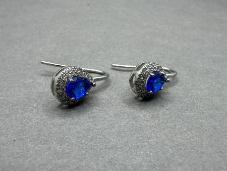 Blue Gem with Crystal Surround Earrings
