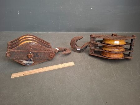 2x Vintage Steel Pulleys