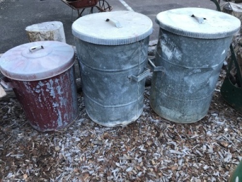 3 Galvanised Metal Bins - As Is