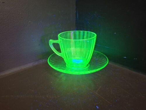Uranium Glass Tea Cup and Saucer