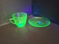 Uranium Glass Tea Cup and Saucer - 2
