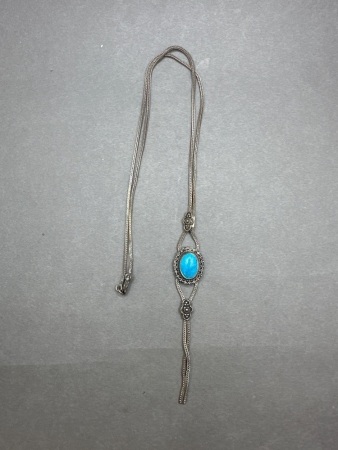 Beautiful Mid Century Sterling Sliver and Blue Gem Necklace